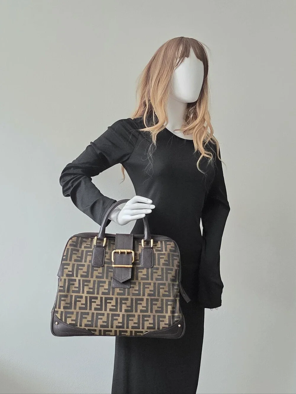Auth Fendi Zucca FF Top Handle Doctor's Tote Bag